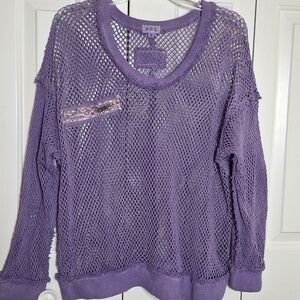 POL Purple Mesh Knit Top NWOT